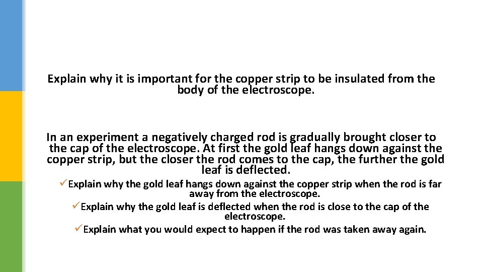 Explain why it is important for the copper strip to be insulated from the