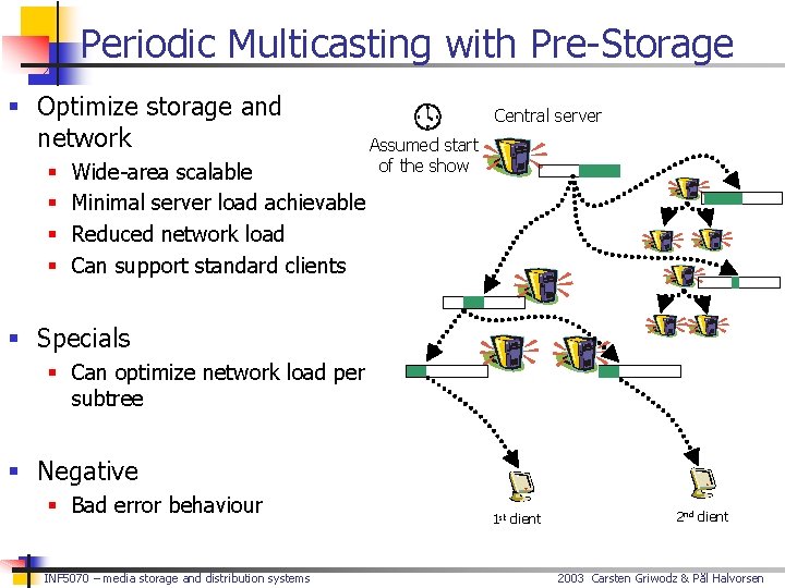 Periodic Multicasting with Pre-Storage § Optimize storage and network § § Wide-area scalable Minimal