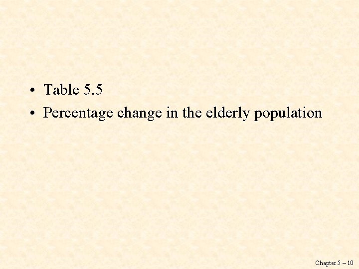  • Table 5. 5 • Percentage change in the elderly population Chapter 5