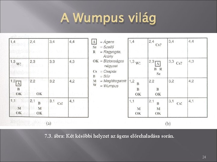 A Wumpus világ 7. 3. ábra: Két későbbi helyzet az ágens előrehaladása során. 24