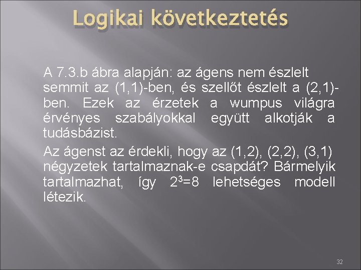 Logikai következtetés A 7. 3. b ábra alapján: az ágens nem észlelt semmit az