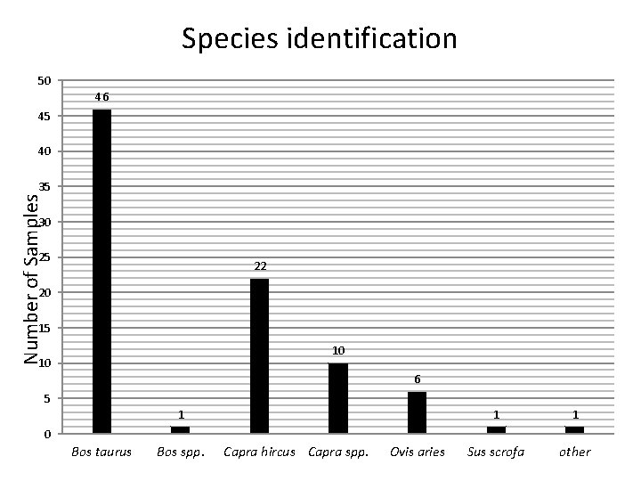 Species identification 50 46 45 40 Number of Samples 35 30 25 22 20