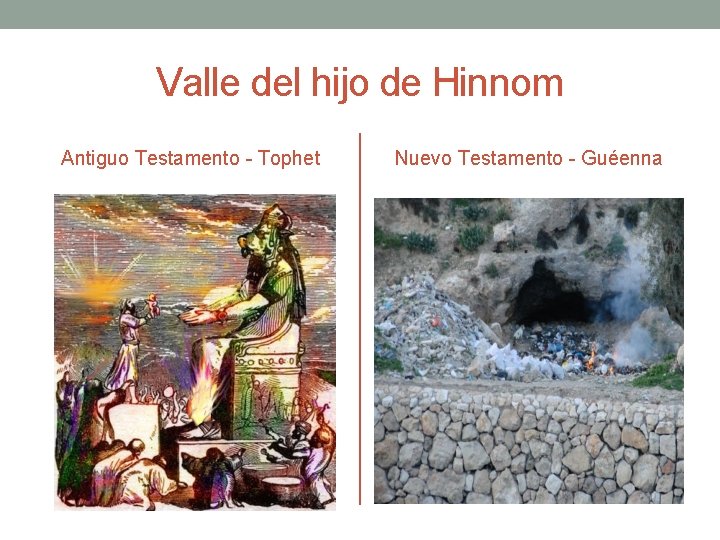 Valle del hijo de Hinnom Antiguo Testamento - Tophet Nuevo Testamento - Guéenna 