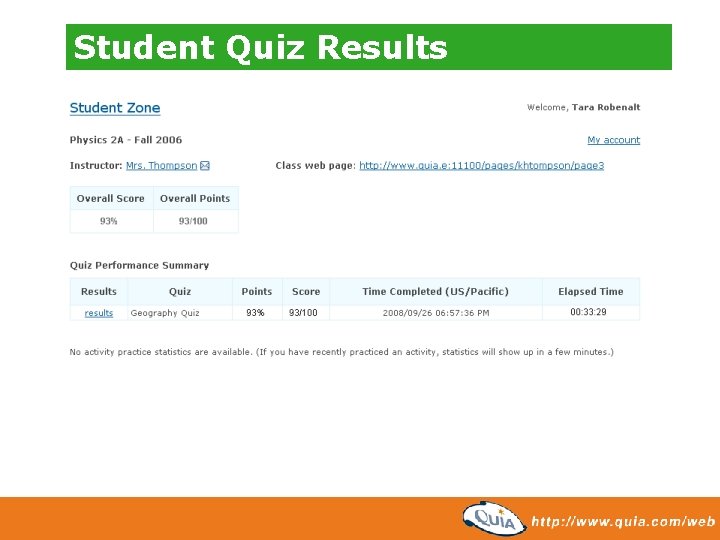 Student Quiz Results 