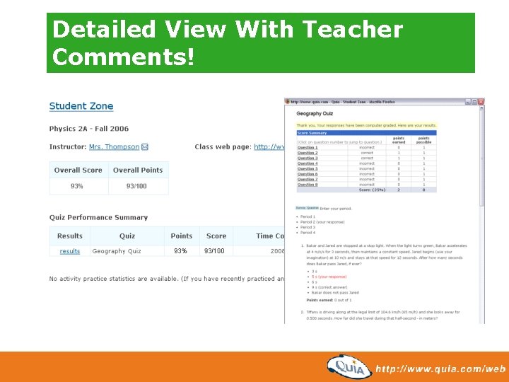 Detailed View With Teacher Comments! 