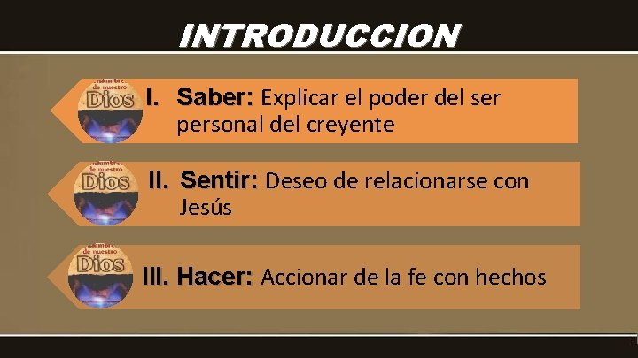INTRODUCCION I. Saber: Explicar el poder del ser personal del creyente II. Sentir: Deseo