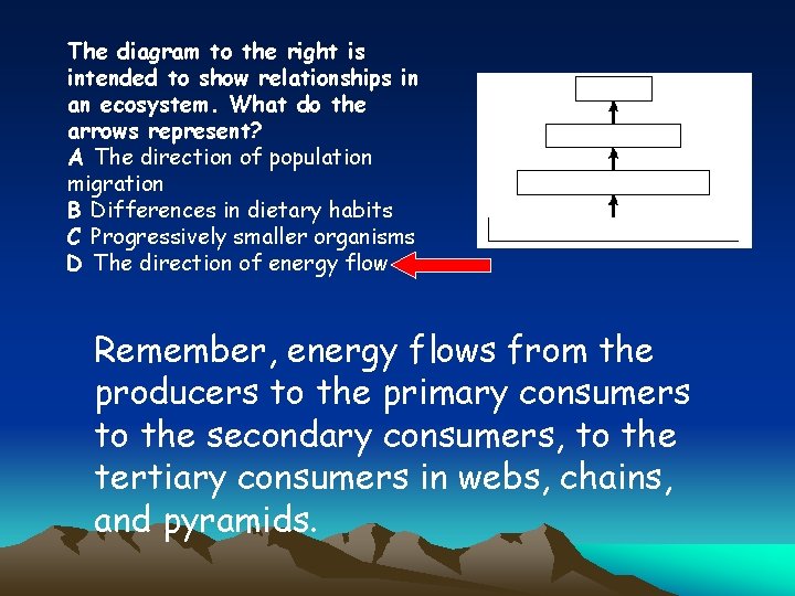 The diagram to the right is intended to show relationships in an ecosystem. What