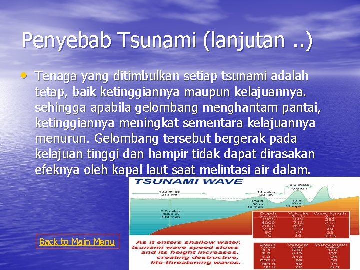 Penyebab Tsunami (lanjutan. . ) • Tenaga yang ditimbulkan setiap tsunami adalah tetap, baik