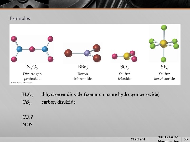 Examples: H 2 O 2 CS 2 dihydrogen dioxide (common name hydrogen peroxide) carbon