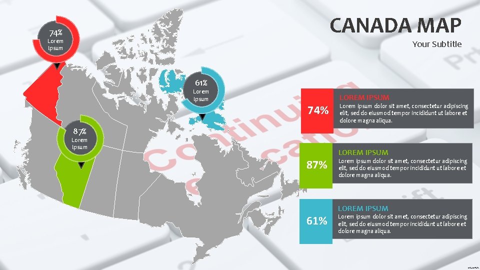 CANADA MAP 74% Lorem Ipsum Your Subtitle 61% Lorem Ipsum 74% LOREM IPSUM Lorem