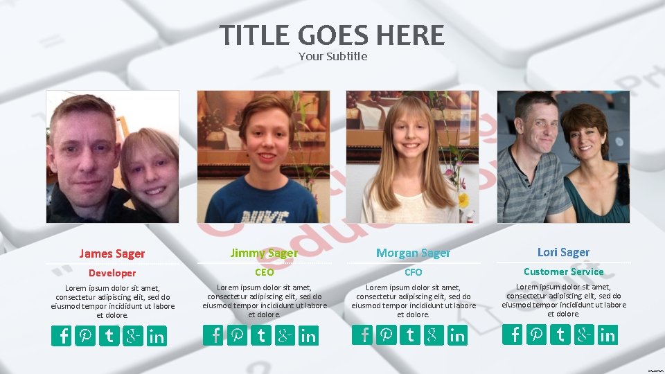 TITLE GOES HERE Your Subtitle James Sager Jimmy Sager Morgan Sager Lori Sager Developer