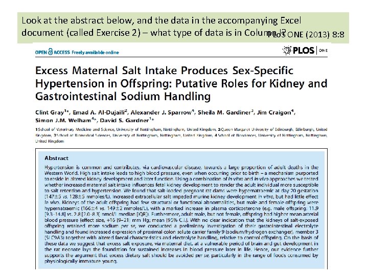 Look at the abstract below, and the data in the accompanying Excel document (called