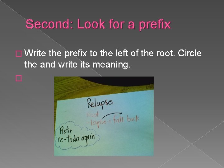 Second: Look for a prefix � Write the prefix to the left of the