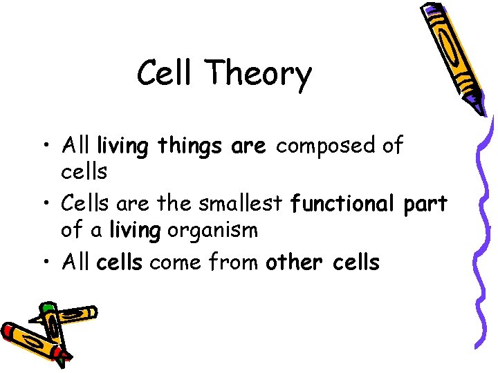 Cell Theory • All living things are composed of cells • Cells are the Cell Theory • All living things are composed of cells • Cells are the