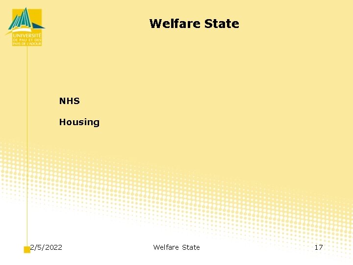 Welfare State NHS Housing 2/5/2022 Welfare State 17 