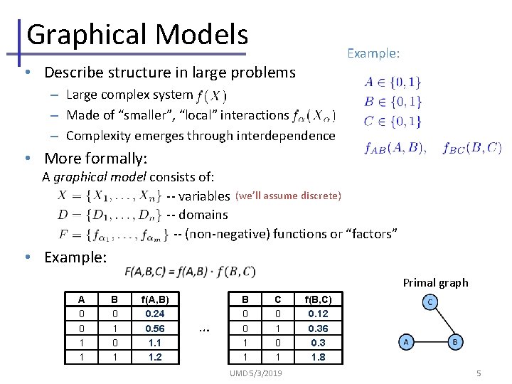 Graphical Models Example: • Describe structure in large problems – Large complex system –