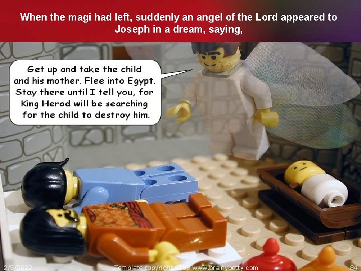 When the magi had left, suddenly an angel of the Lord appeared to Joseph