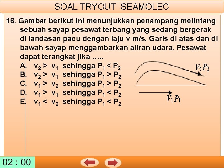 SOAL TRYOUT SEAMOLEC 16. Gambar berikut ini menunjukkan penampang melintang sebuah sayap pesawat terbang