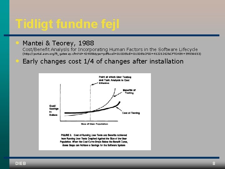 Tidligt fundne fejl • Mantei & Teorey, 1988 Cost/Benefit Analysls for Incorporating Human Factors