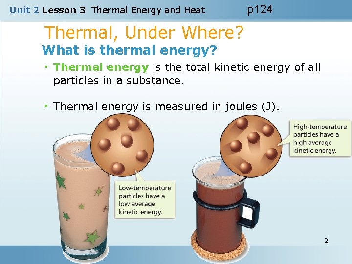 Unit 2 Lesson 3 Thermal Energy and Heat p 124 Thermal, Under Where? What