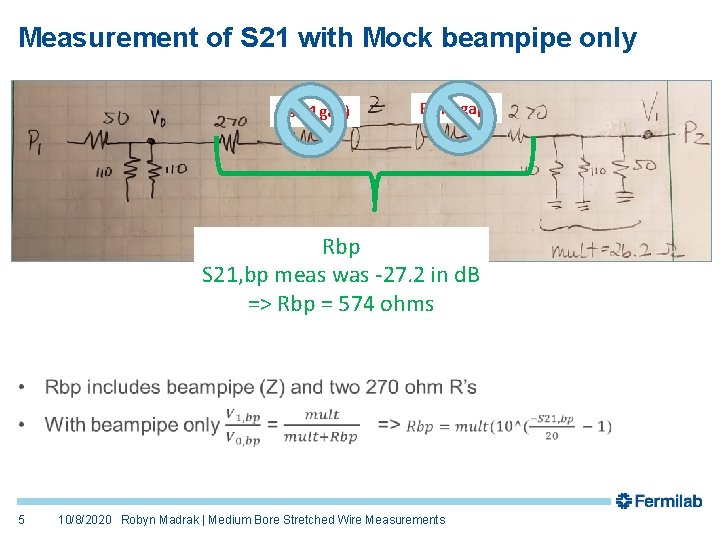 Measurement of S 21 with Mock beampipe only Rsh(1 gap) Rbp S 21, bp