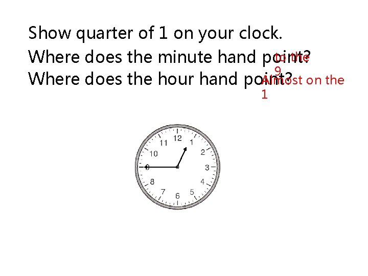 Show quarter of 1 on your clock. to the Where does the minute hand