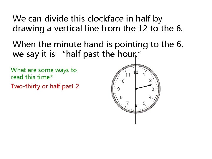 We can divide this clockface in half by drawing a vertical line from the