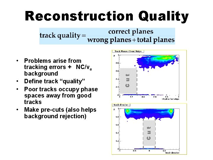 Cut • Problems arise from tracking errors + NC/νe background • Define track “quality”