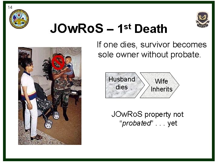 14 JOw. Ro. S – 1 st Death If one dies, survivor becomes sole