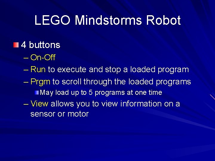LEGO Mindstorms Robot 4 buttons – On-Off – Run to execute and stop a