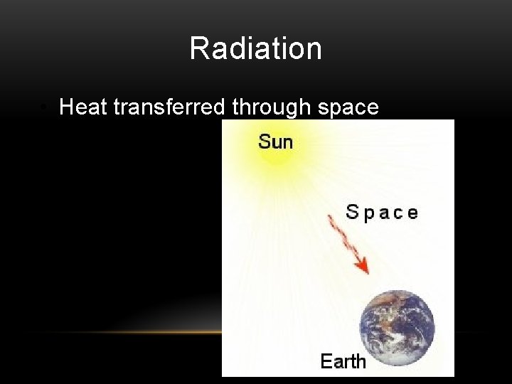 Radiation • Heat transferred through space 