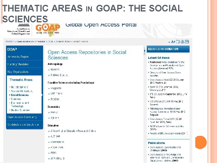 THEMATIC AREAS IN GOAP: THE SOCIAL SCIENCES 