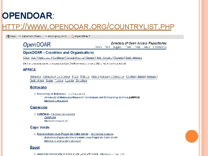 OPENDOAR: HTTP: //WWW. OPENDOAR. ORG/COUNTRYLIST. PHP 