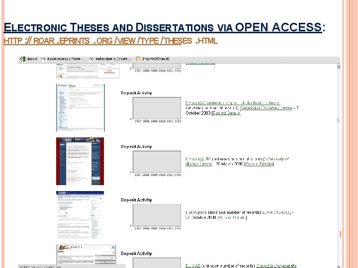 ELECTRONIC THESES AND DISSERTATIONS VIA OPEN ACCESS: HTTP : // ROAR. EPRINTS. ORG /VIEW