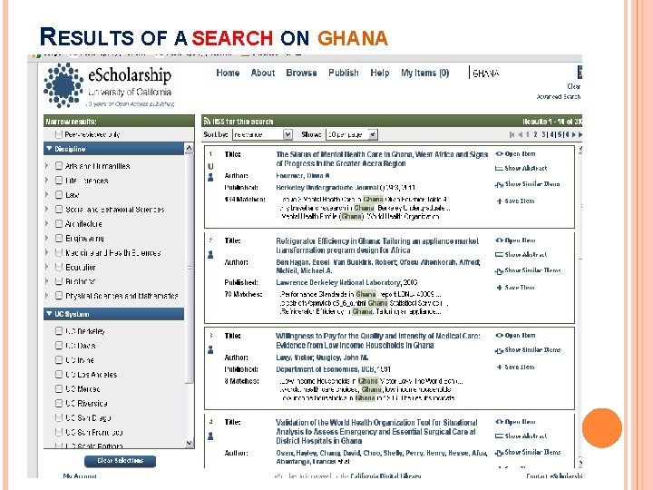 RESULTS OF A SEARCH ON GHANA 