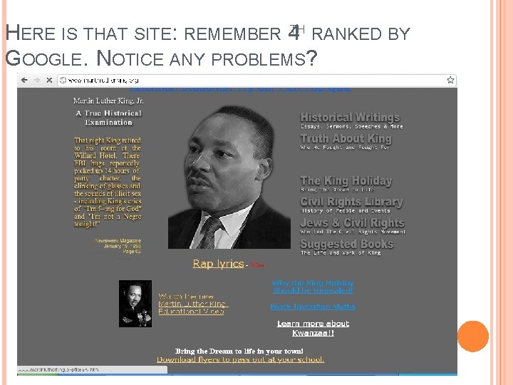 HERE IS THAT SITE: REMEMBER 4 TH RANKED BY GOOGLE. NOTICE ANY PROBLEMS? 