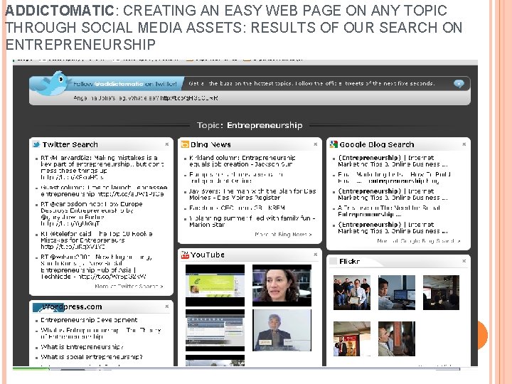 ADDICTOMATIC: CREATING AN EASY WEB PAGE ON ANY TOPIC THROUGH SOCIAL MEDIA ASSETS: RESULTS