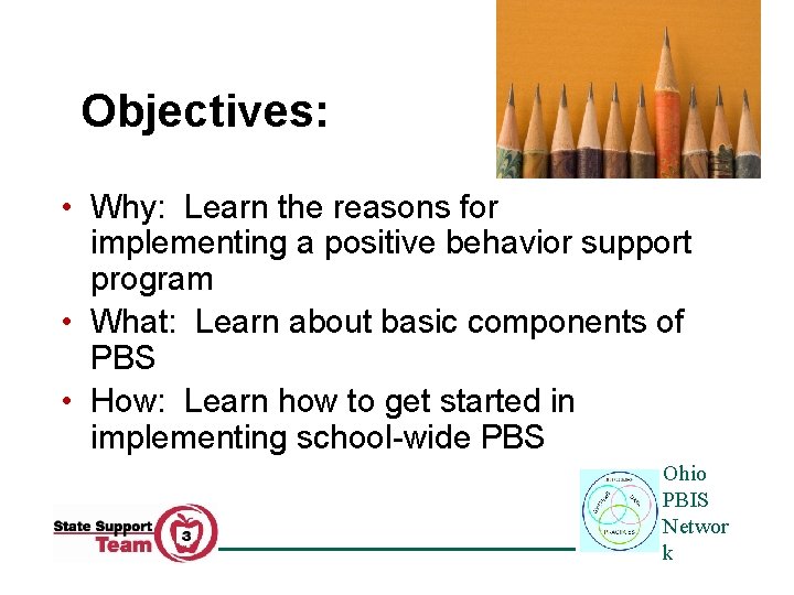 Objectives: • Why: Learn the reasons for implementing a positive behavior support program •