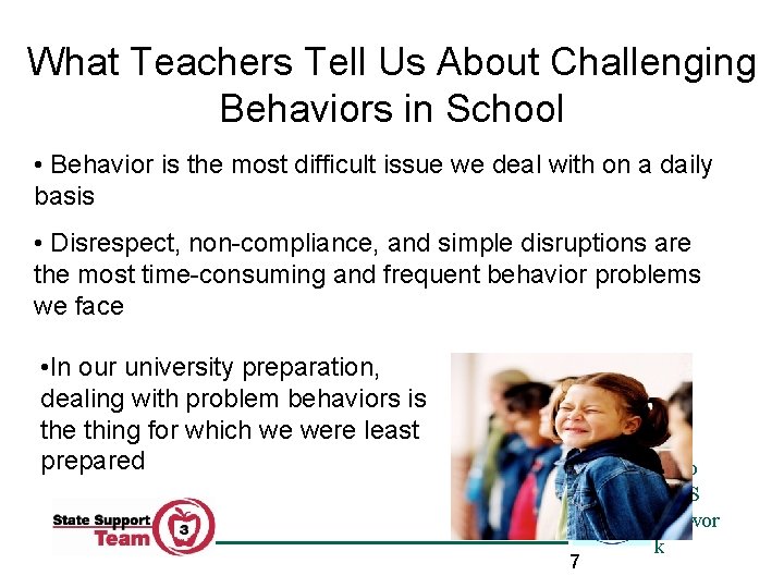 What Teachers Tell Us About Challenging Behaviors in School • Behavior is the most