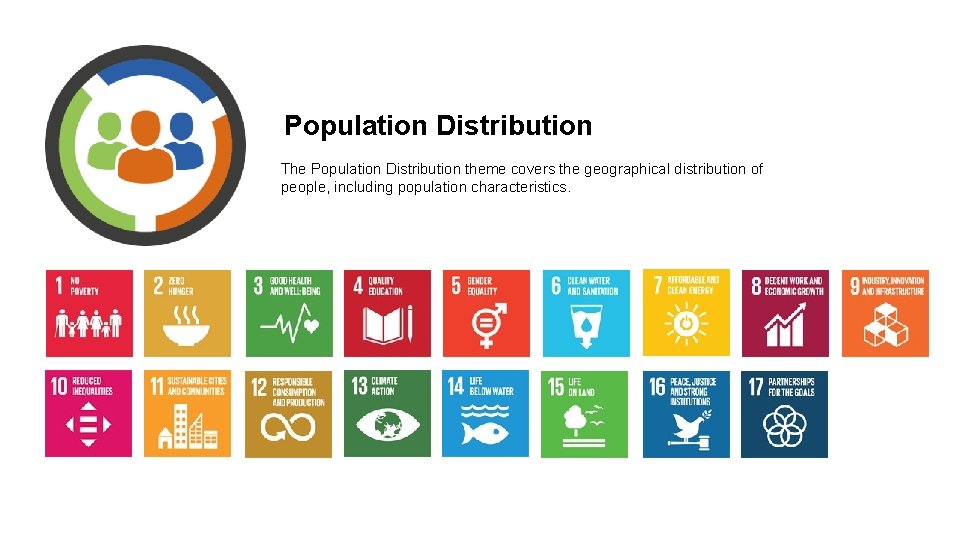 Population Distribution The Population Distribution theme covers the geographical distribution of people, including population