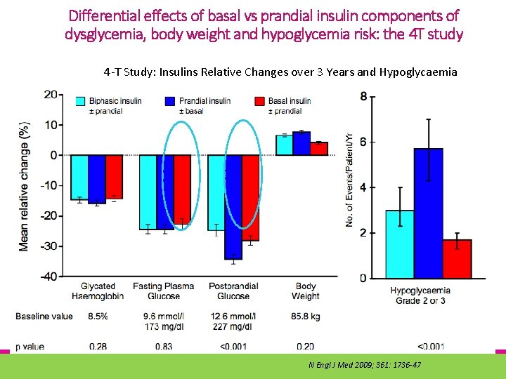 Differential effects of basal vs prandial insulin components of dysglycemia, body weight and hypoglycemia