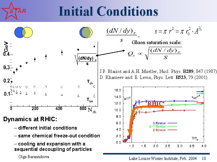 Initial Conditions Gluon saturation scale: J. P. Blaizot and A. H. Mueller, Nucl. Phys.