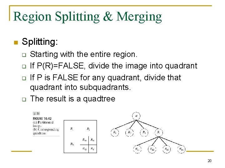 Region Splitting & Merging n Splitting: q q Starting with the entire region. If