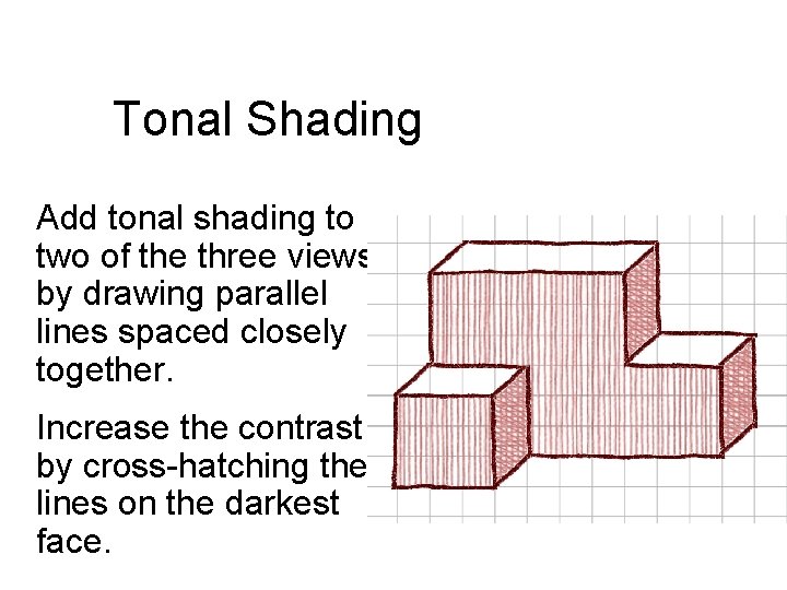 Tonal Shading Add tonal shading to two of the three views by drawing parallel
