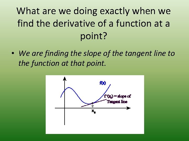 What are we doing exactly when we find the derivative of a function at What are we doing exactly when we find the derivative of a function at