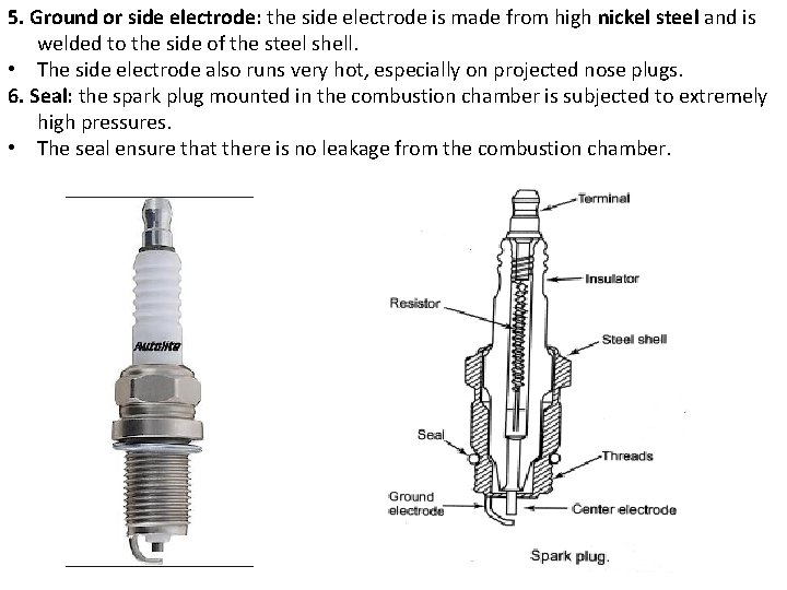 5. Ground or side electrode: the side electrode is made from high nickel steel