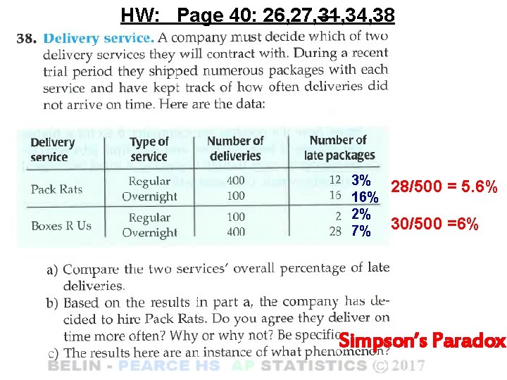 HW: Page 40: 26, 27, 31, 34, 38 3% 16% 2% 7% 28/500 =