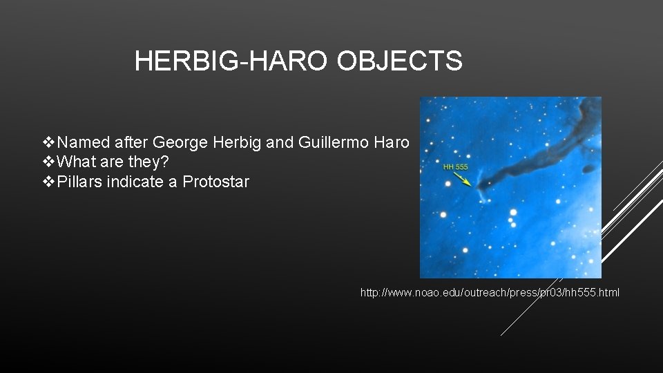 HERBIG-HARO OBJECTS v. Named after George Herbig and Guillermo Haro v. What are they?