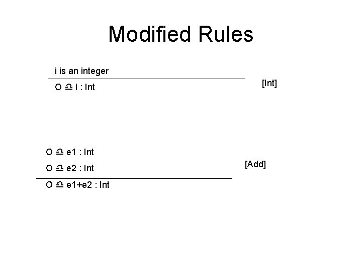 Modified Rules i is an integer O i : Int [Int] O e 1