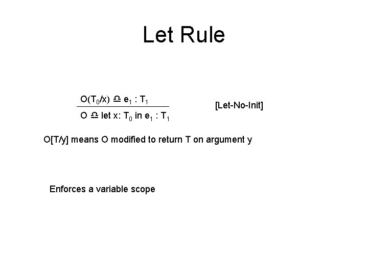 Let Rule O(T 0/x) e 1 : T 1 [Let-No-Init] O let x: T